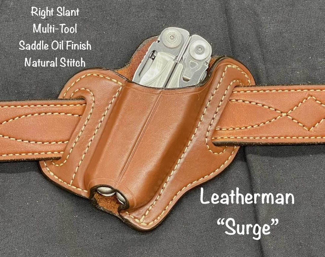 *In Stock* Multi-Tool Sheath Leatherman Surge Saddle Oil Finish w/Natural Stitch