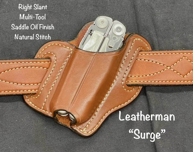 *In Stock* Multi-Tool Sheath Leatherman Surge Saddle Oil Finish w/Natural Stitch