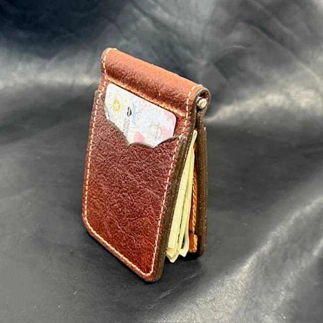*In Stock* Front Pocket Money Clip Wallet Small Basket Weave Saddle Oil Finish - Limited Run