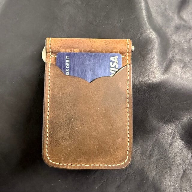 *In Stock* Front Pocket Money Clip Wallet Genuine Water Buffalo Weathered Bomber Brown