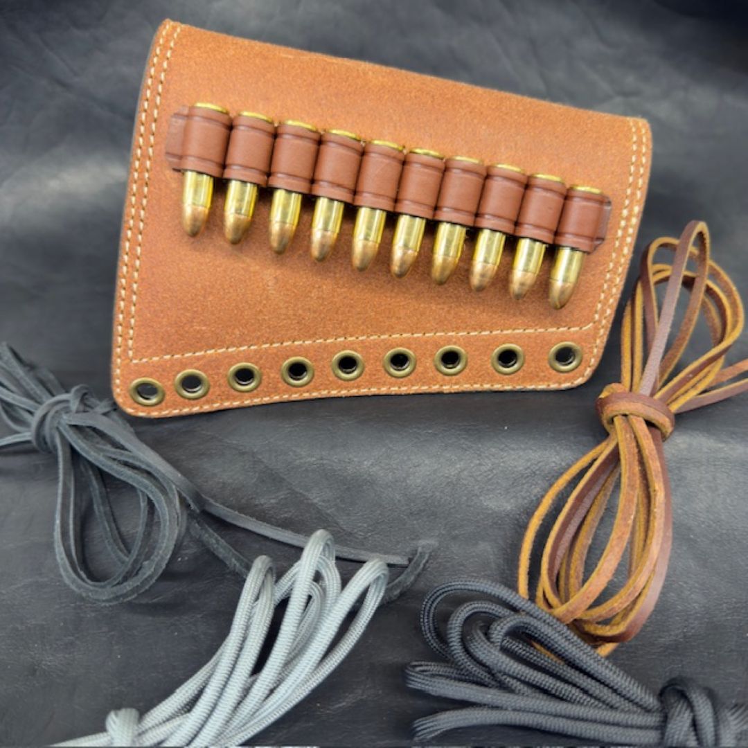 *In Stock* RH Leather Butt-Cover w/Ammo Loops .357 Mag Saddle Oil Finish Rough Out Leather w/Natural (off white) Stitch Antique Brass Hardware Lever-Action Guide Guns Marlin, Henry, Chiappa, Rossi