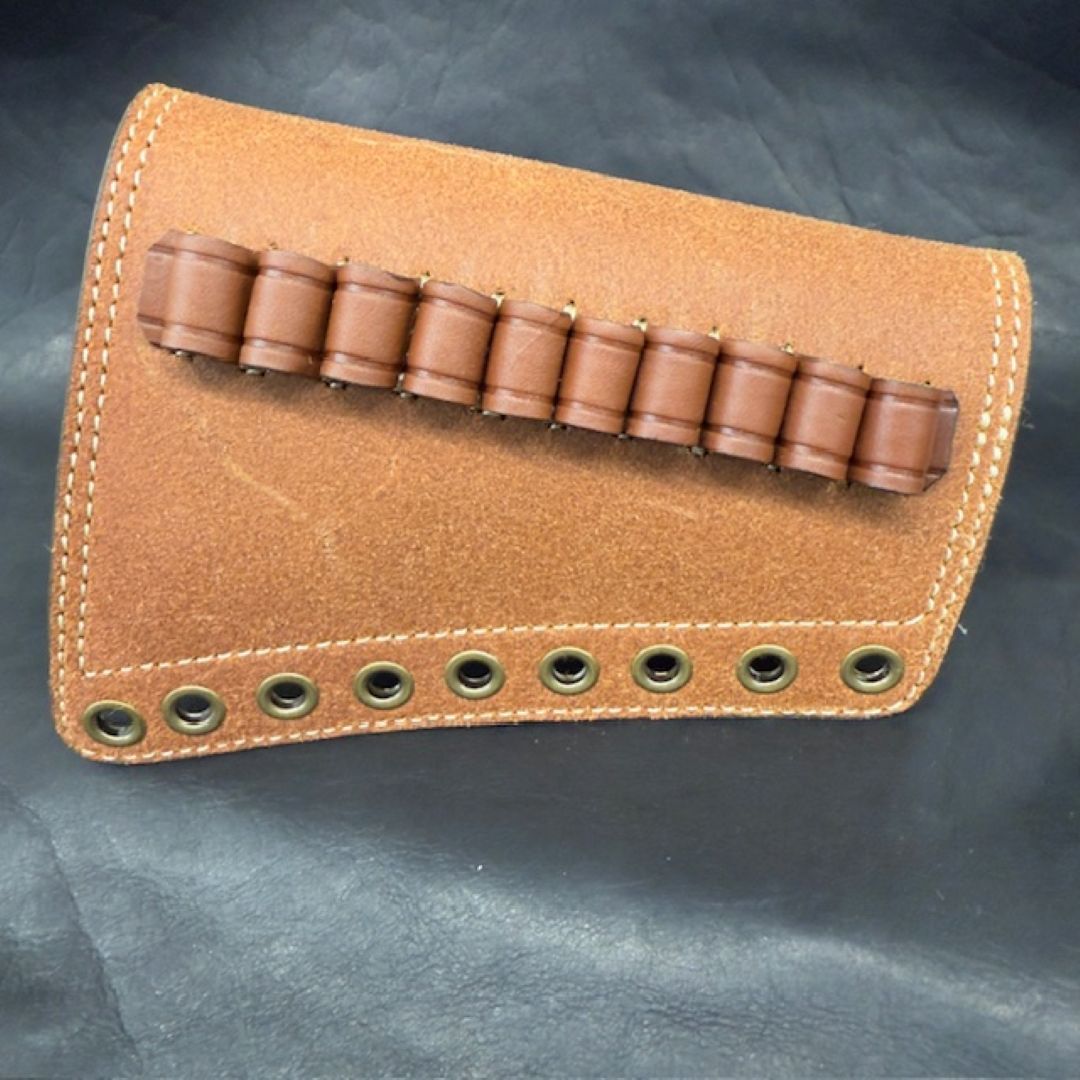*In Stock* RH Leather Butt-Cover w/Ammo Loops .357 Mag Saddle Oil Finish Rough Out Leather w/Natural (off white) Stitch Antique Brass Hardware Lever-Action Guide Guns Marlin, Henry, Chiappa, Rossi
