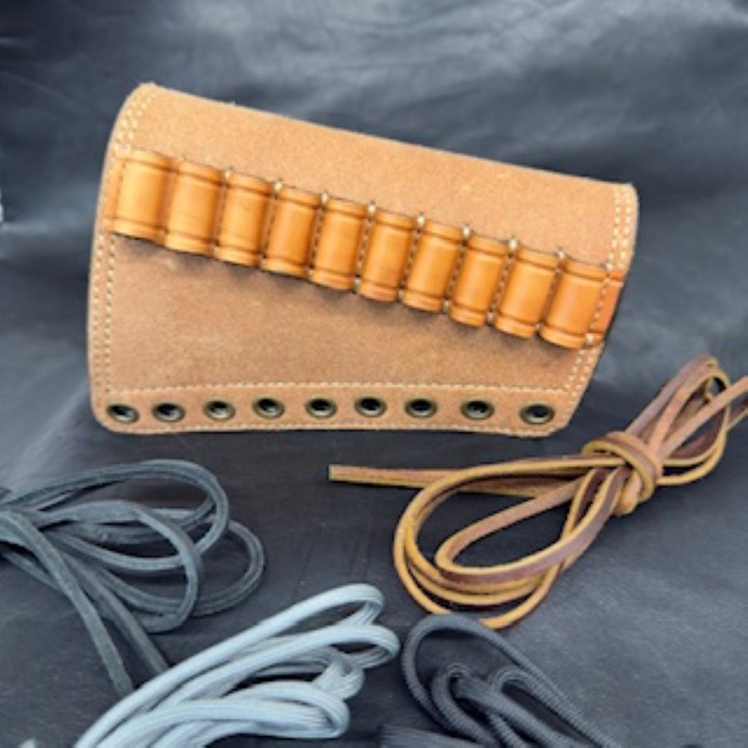 *In Stock* RH Leather Butt-Cover w/Ammo Loops .30-30 Saddle Oil Finish Rough Out Leather w/Natural (off white) Stitch Antique Brass Hardware Lever-Action Guide Guns Marlin, Henry, Chiappa, Rossi