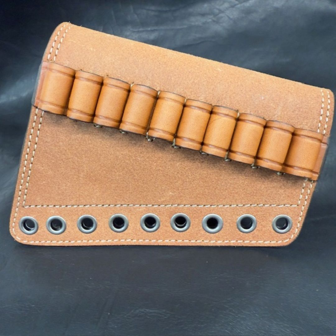 *In Stock* RH Leather Butt-Cover w/Ammo Loops .44 Mag Saddle Oil Finish Rough Out Leather w/Natural (off white) Stitch Antique Nickel Hardware Lever-Action Guide Guns Marlin, Henry, Chiappa, Rossi