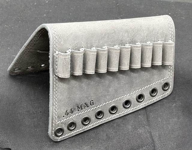 *In Stock* RH Leather Butt-Cover w/Ammo Loops .44 Mag. in Genuine Weathered Gray Water Buffalo forfor Lever Action Guide Guns Marlin, Henry, Chiappa, Rossi