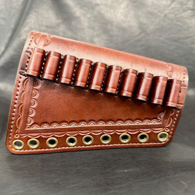 *In Stock* RH Tooled Leather Butt-Cover .30-30 Ammo Loops for Lever Action Winchester, Marlin, Henry Rifles Dark Brown w/Brown Stitching