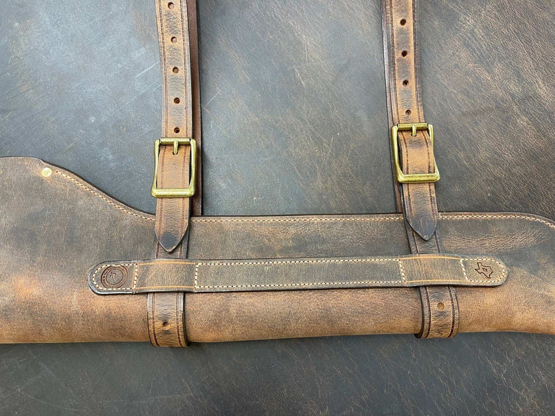 *In Stock* Leather Rifle Scabbard - Weathered Bomber Brown Genuine Water Buffalo w/Natural Stitch