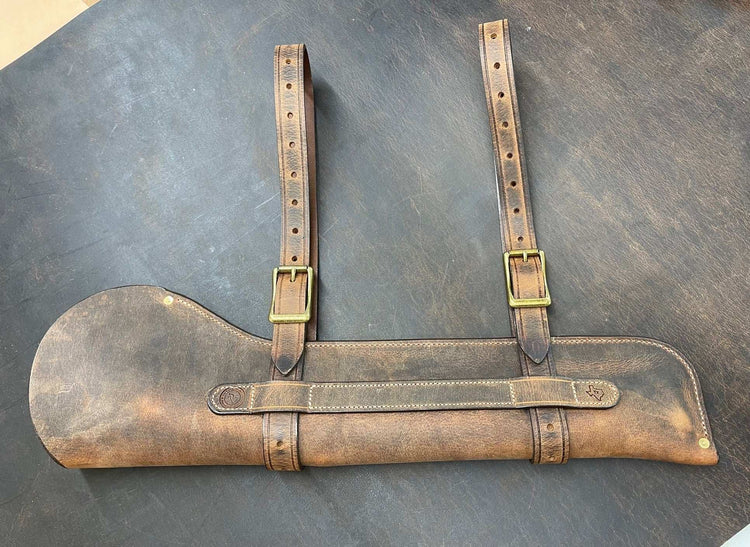 *In Stock* Leather Rifle Scabbard - Weathered Bomber Brown Genuine Water Buffalo w/Natural Stitch