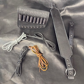*In Stock* Leather Rifle Sling & RH Butt Cover Bundle – Black Bison Leather, .45-70 Ammo Loops