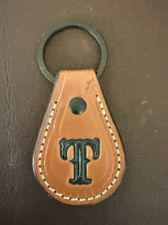 *In Stock* Leather Key Fob Saddle Oil Finish w/Hand Painted Initial "T"