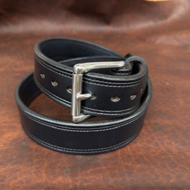 *In Stock* 1.5" Carry Belt .25" Thick Double Stitch Black w/Black Stitch Size 36 - Busted B Leather