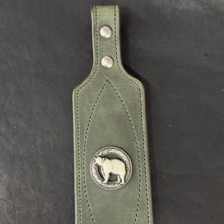 *In Stock* Big Game Rifle Sling in Genuine Weathered Hunter Green Water Buffalo .45-70 Govt & .308 Hunter Green Stitch - Grizzly Bear Concho - .45-70 Govt Ammo Loops