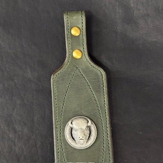 *In Stock* Big Game Rifle Sling in Genuine Weathered Hunter Green Water Buffalo .45-70 Govt & .308 Hunter Green Stitch - Buffalo Head Concho - .308 Ammo Loops