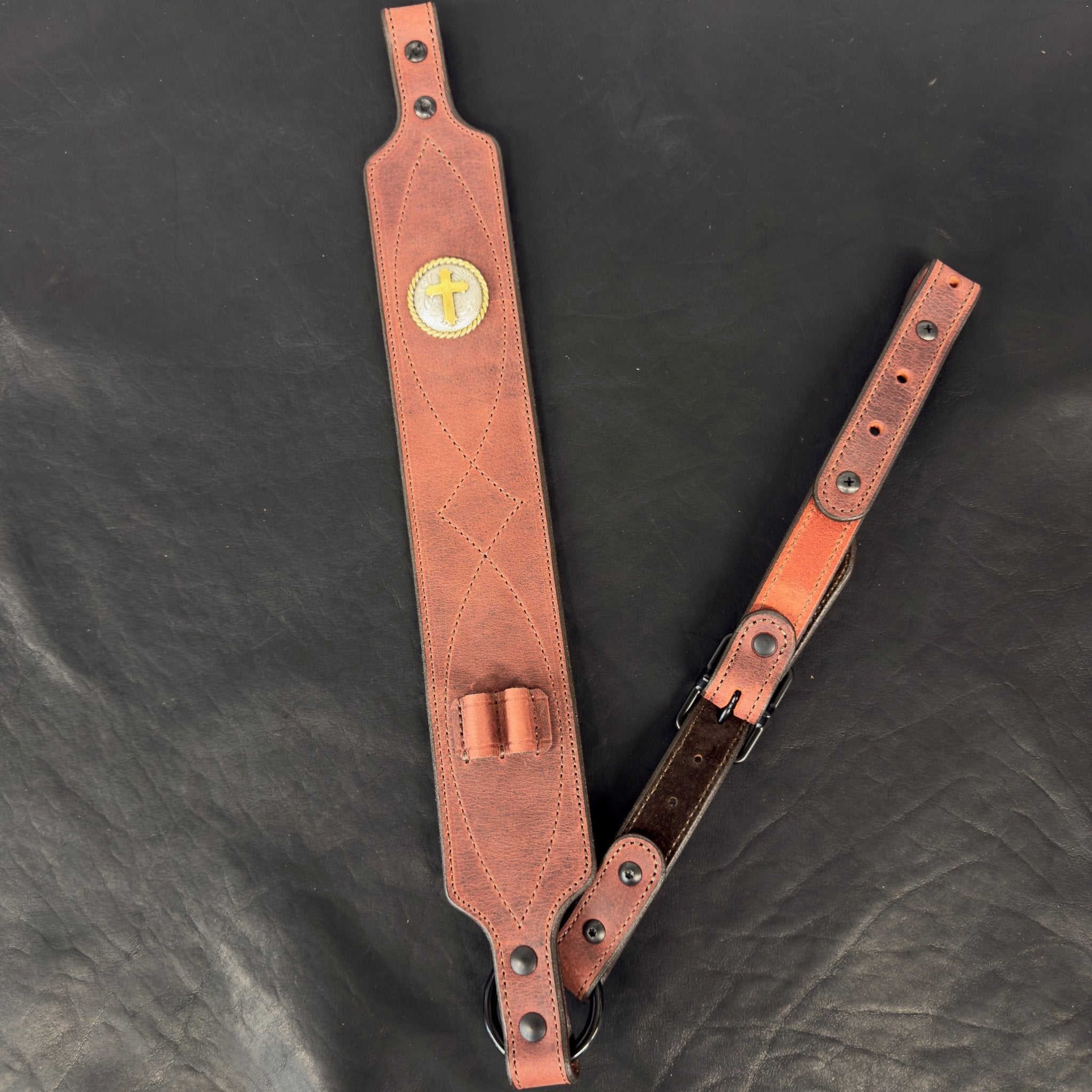 *In Stock* Big Game Rifle Sling in Genuine Weathered Oxblood Water Buffalo .308 Ammo Loops