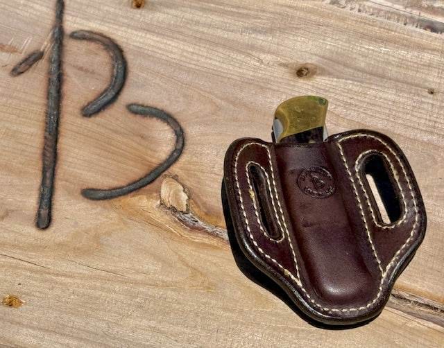 *In Stock* Cowboy Knife Sheath for Large Hunting/Folding Buck 110 Chocolate w/Natural