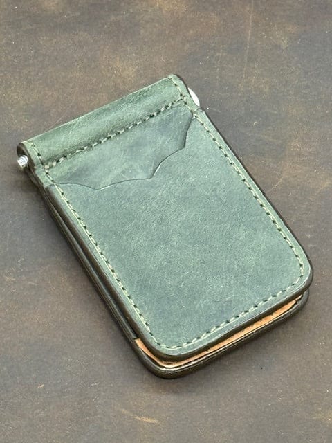 *In Stock* Front Pocket Money Clip Wallet Genuine Water Buffalo Weathered Hunter Green