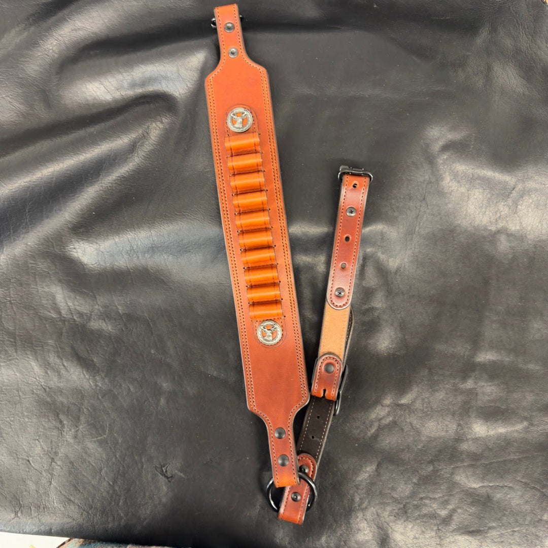 *In Stock* Guide Gun Rifle Sling .45 - 70 Govt Ammo Loops Dark Oiled Chestnut w/Brown Stitch - Busted B Leather