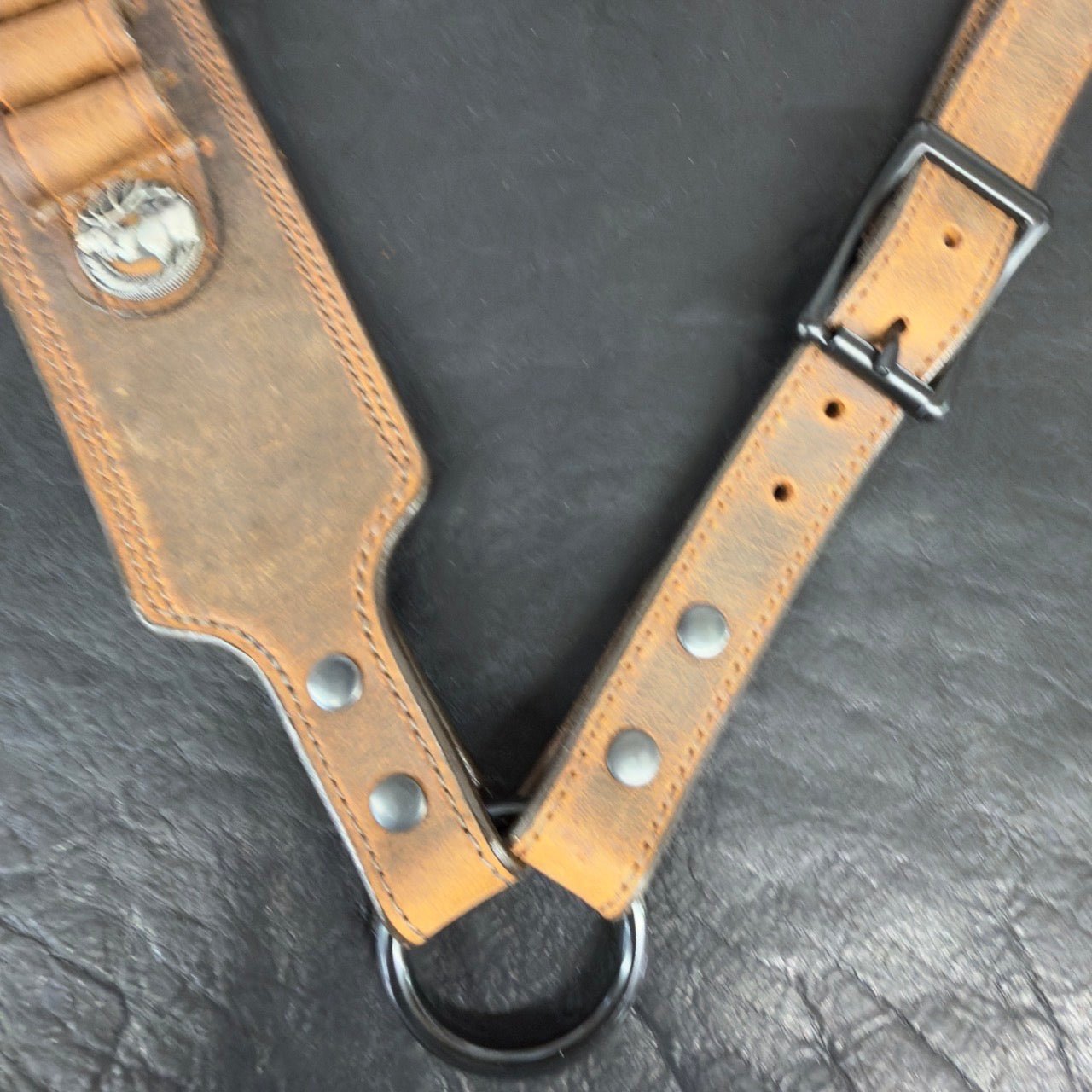 *In Stock* Guide Gun Rifle Sling .45 - 70 Govt Ammo Loops Genuine Water Buffalo Weathered Bomber Brown w/Brown - Busted B Leather