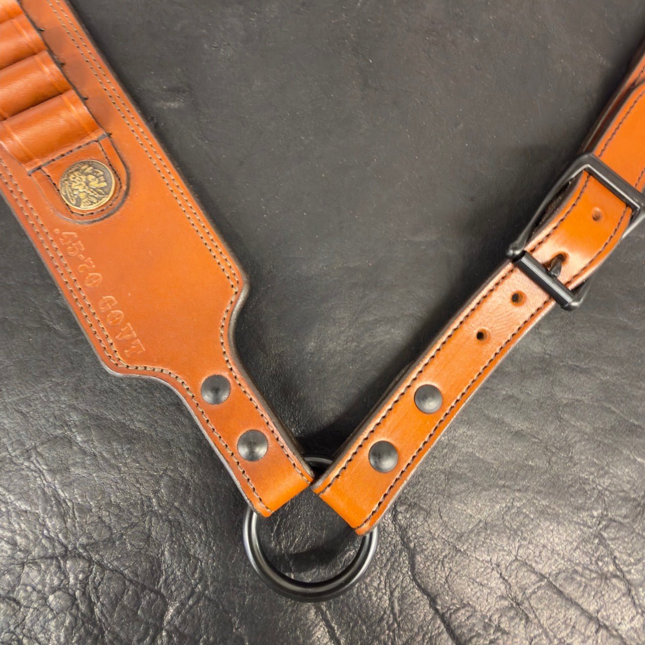 *In Stock* Guide Gun Rifle Sling .45 - 70 Govt Ammo Loops Golden Brown w/Brown Stitch - Busted B Leather