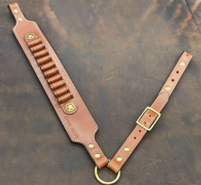 *In Stock* Guide Gun Rifle Sling Marlin 1895 Lever Action Saddle Oil Finish w/Natural 45-70 Govt Antique Brass Smooth Star Conchos