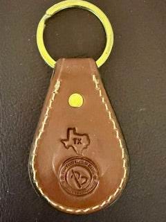 *In Stock* Leather Key Fob Saddle Oil Finish w/Antique Brass & Silver Rope Edge Cross Concho
