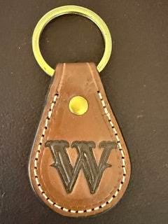 *In Stock* Leather Key Fob Saddle Oil Finish w/Hand Painted Initial "W"