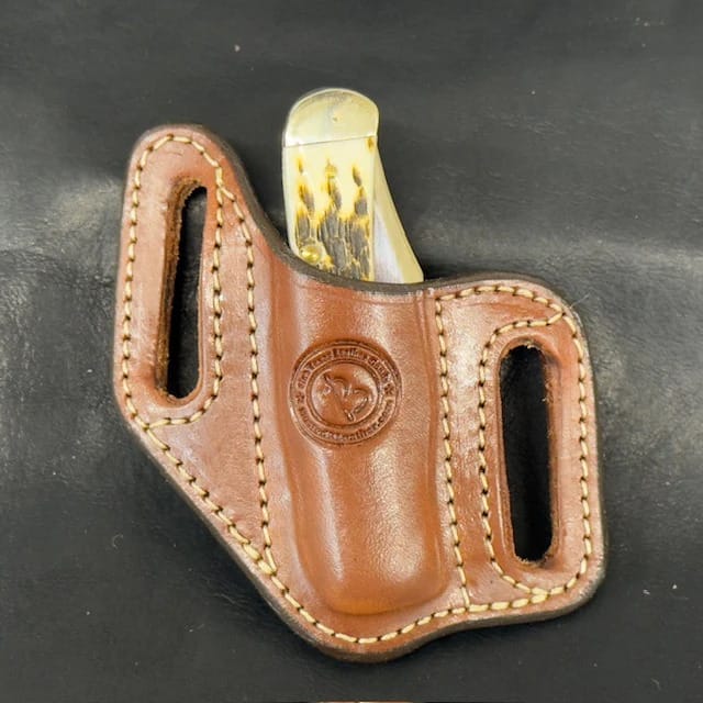 *In Stock* Leather Knife Sheath for Mini Copperlock or Mini Trapper - Makers Mark on Front