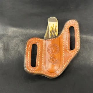 *In Stock* Leather Knife Sheath w/Basket Weave for Mini Copperlock or Mini Trapper