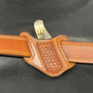 *In Stock* Leather Knife Sheath w/Basket Weave for Mini Copperlock or Mini Trapper
