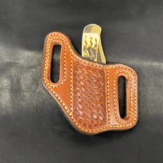 *In Stock* Leather Knife Sheath w/Basket Weave for Mini Copperlock or Mini Trapper