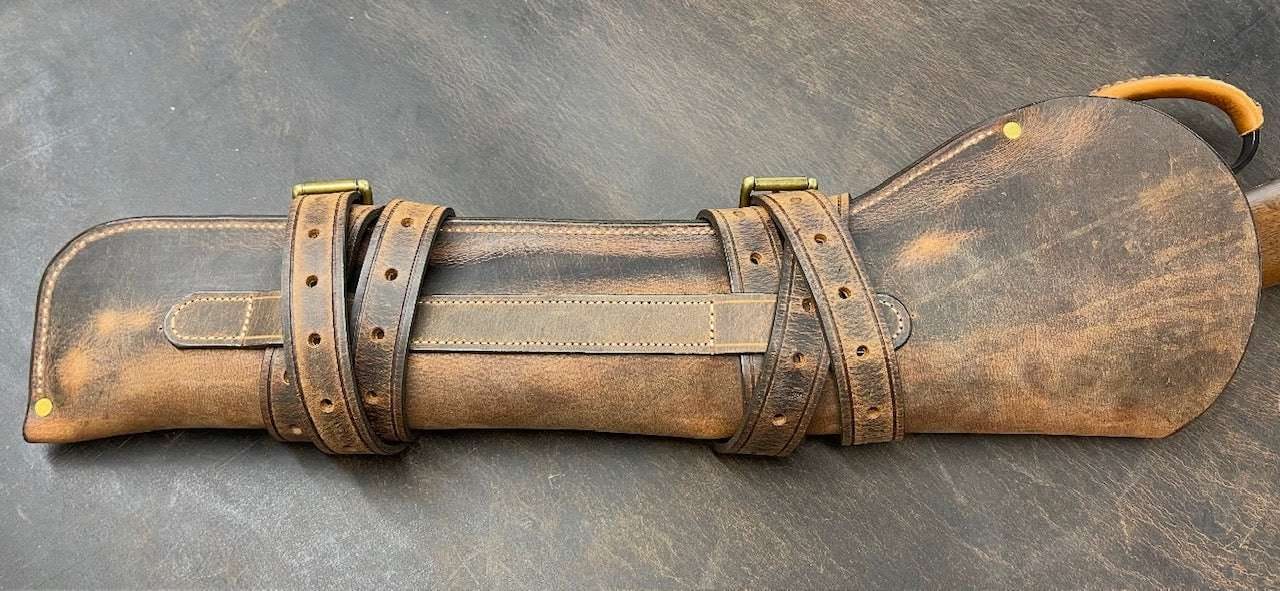 *In Stock* Leather Rifle Scabbard - Weathered Bomber Brown Genuine Water Buffalo w/Natural Stitch