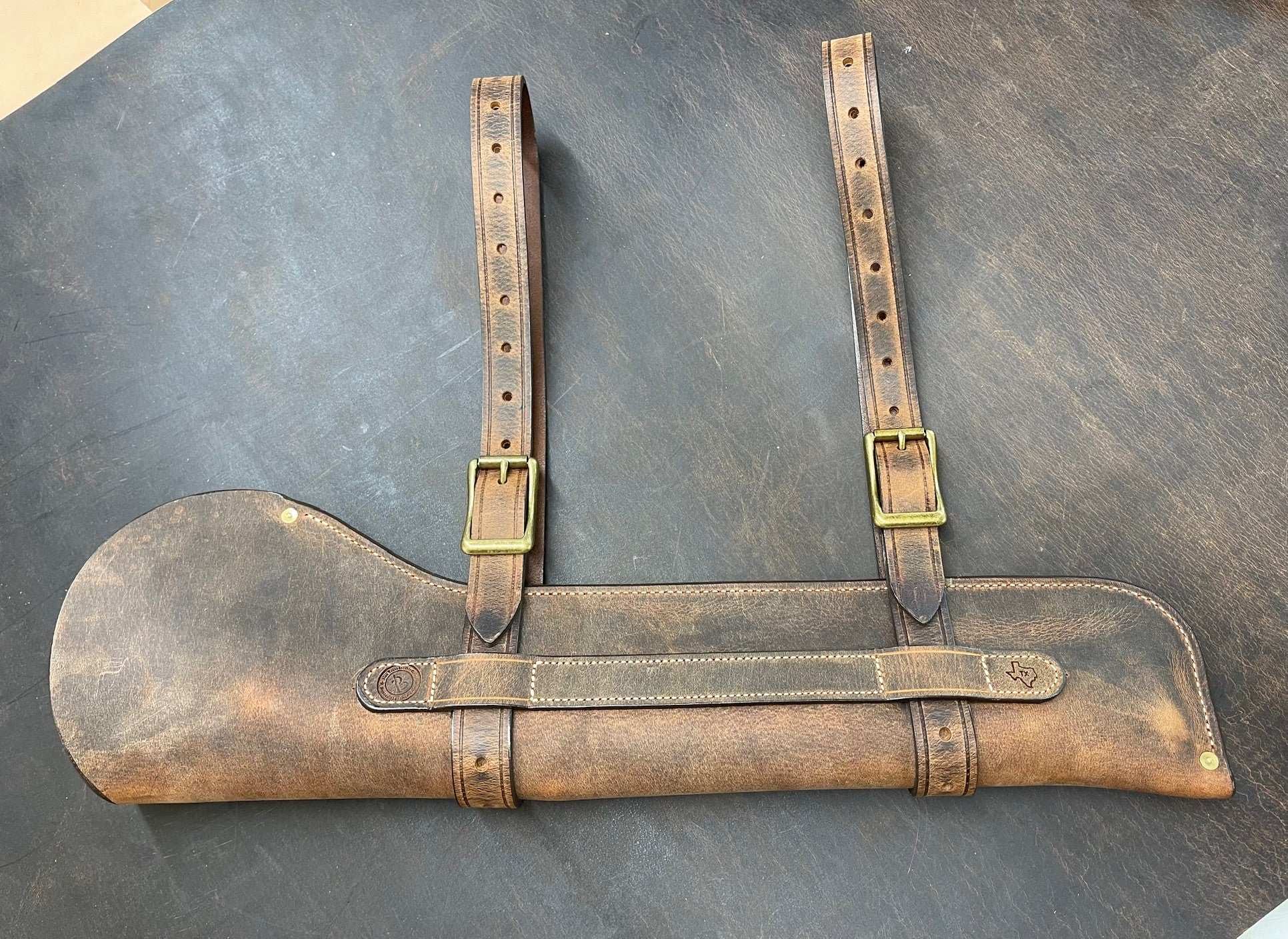 *In Stock* Leather Rifle Scabbard - Weathered Bomber Brown Genuine Water Buffalo w/Natural Stitch
