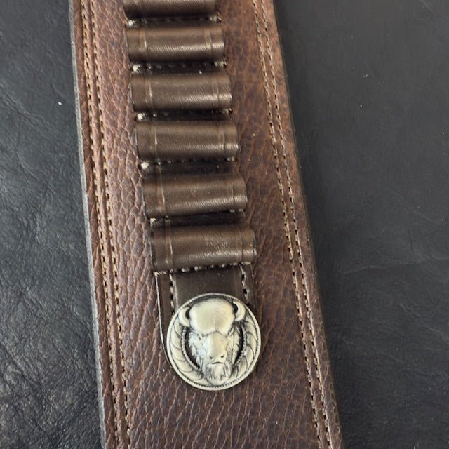 *In Stock* Leather Rifle Sling Brown American Bison Leather 44 Mag Ammo Loops