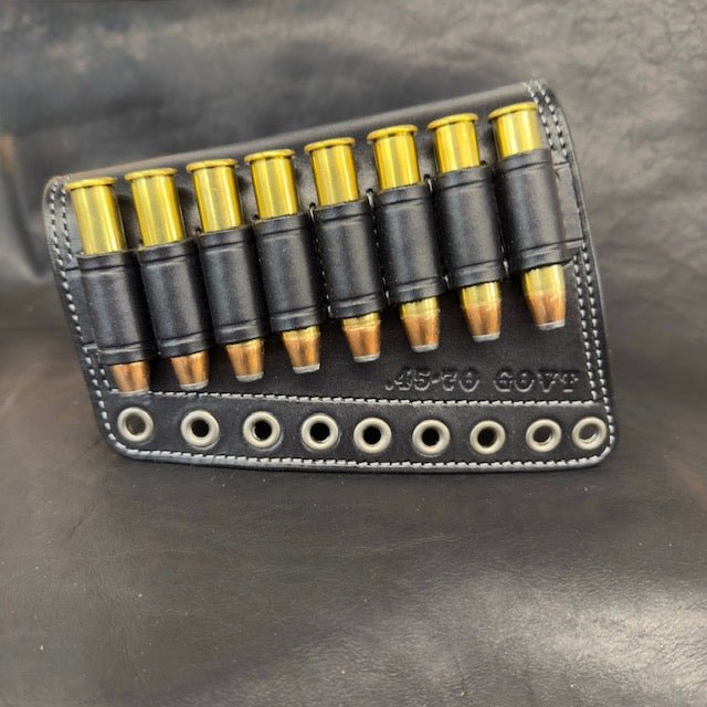 *In Stock* LH Leather Butt-Cover w/Ammo Loops 45-70 Govt in Black Leather w/Silver Stitch Lever-Action Rifles Winchester, Marlin, Henry, Rossi