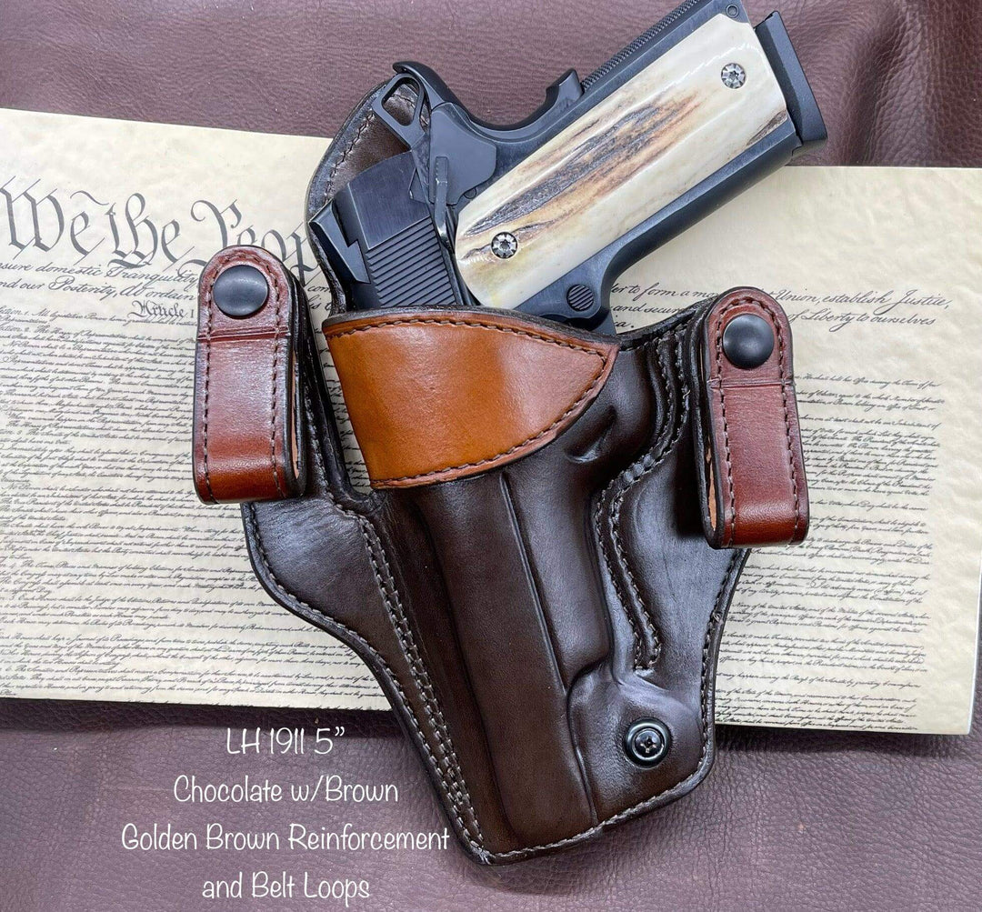 LH VIP IWB w/Dual Belt Loops for 1911 5" - Busted B Leather