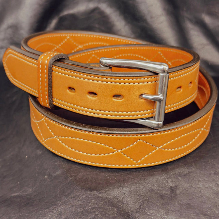 *In Stock* Perfectly Imperfect 1.5" Fancy Stitch Carry Belt - Busted B Leather