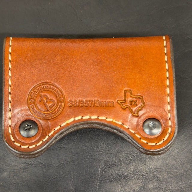 In Stock Premium Leather Ammo Slide 38/357/9mm Silver Rope Edge Flower Conchos
