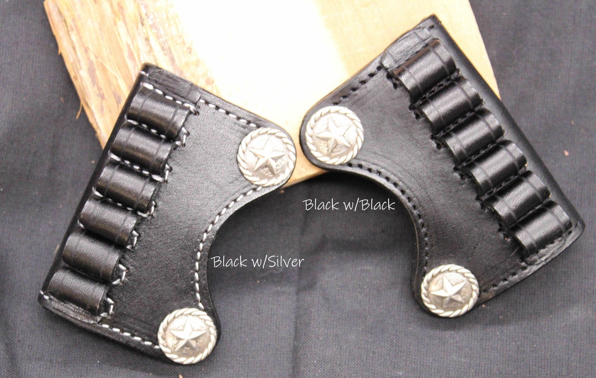 In Stock Premium Leather Ammo Slide 38/357/9mm Silver Rope Edge Star Conchos