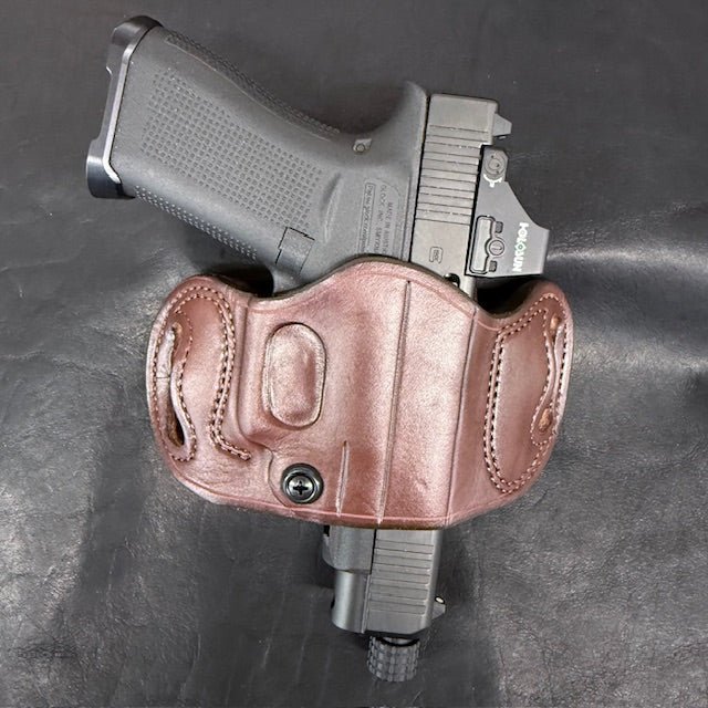 *In Stock* RH Belt Slide Unlined Holster Glock 43/43X/43X MOS/48 Havana w/Brown Stitch - Busted B Leather