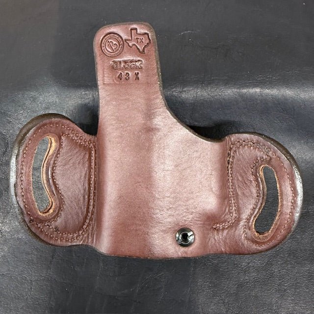 *In Stock* RH Belt Slide Unlined Holster Glock 43/43X/43X MOS/48 Havana w/Brown Stitch - Busted B Leather