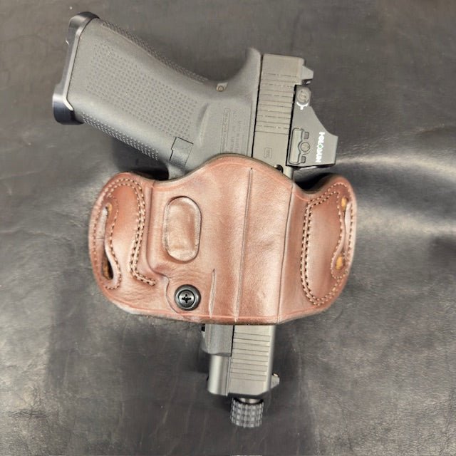 *In Stock* RH Belt Slide Unlined Holster Glock 43/43X/43X MOS/48 Havana w/Brown Stitch - Busted B Leather