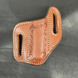 *In Stock* RH Cowboy Knife Sheath for 2 Blade Trapper 4 1/8 Saddle Oil Finish - Hand Tooled Border