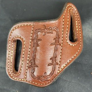 *In Stock* RH Cowboy Knife Sheath for 2 Blade Trapper 4 1/8 Saddle Oil Finish - Hand Tooled Border