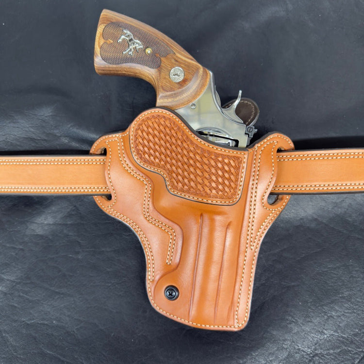 *In Stock* RH Ironside Holster Colt Anaconda 4.25" Chestnut/Natural/Basket Weave - Busted B Leather