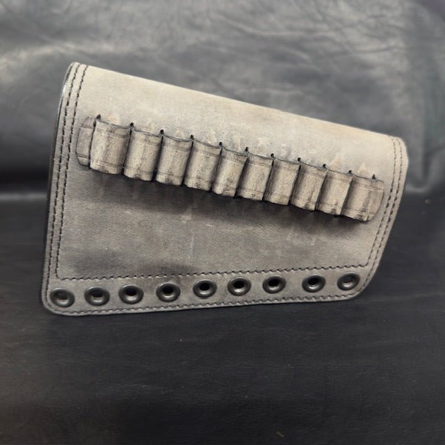 *In Stock* RH Leather Butt - Cover w/Ammo Loops .357 Mag in Genuine Weathered Gray Water Buffalo Lever Action Guide Guns Marlin, Henry, Chiappa, Rossi - Busted B Leather