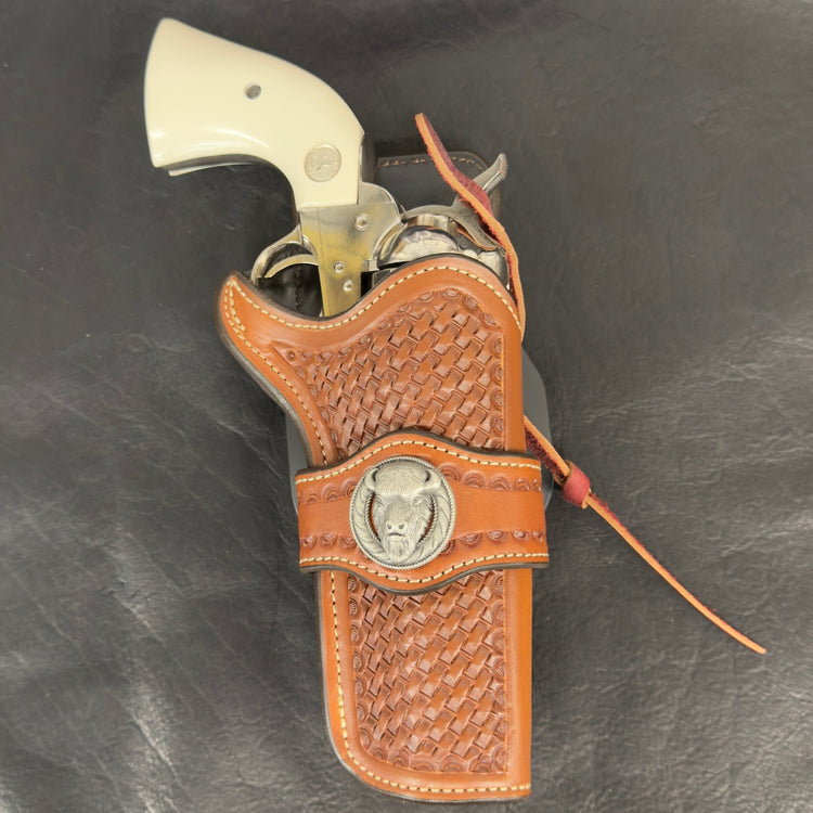 *In Stock* RH Paddle Rancher Cowboy Holster w/Basket Weave & Concho - Busted B Leather