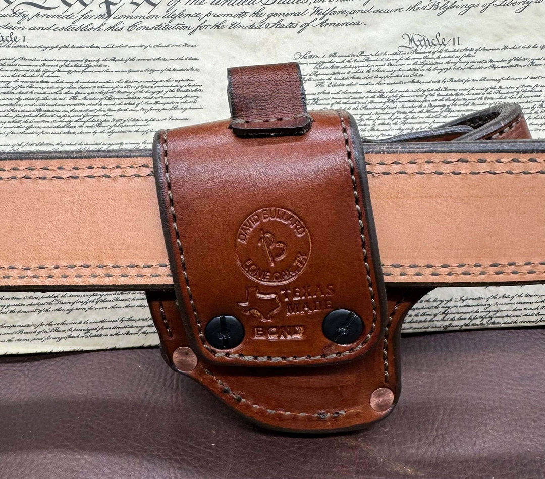 *In Stock* RH Sidewinder Holster for Bond Arms 2.5" .38/.357 Don't Tread On Me Brass Concho & 2 Ammo Loops-Busted B Leather