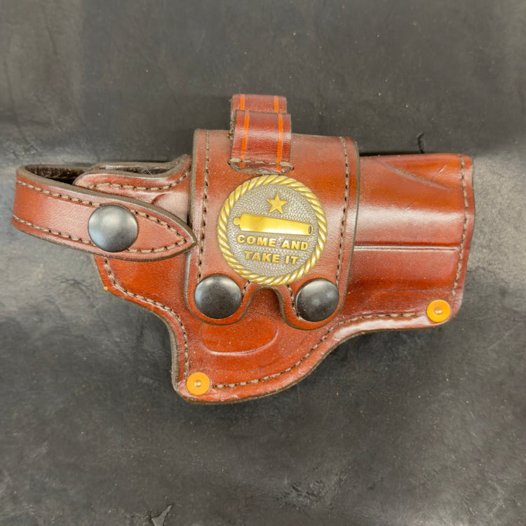 *In Stock* RH Sidewinder Holster for Bond Arms 2.5" Dark Brown w/Brown "Come & Take It" Concho - Busted B Leather