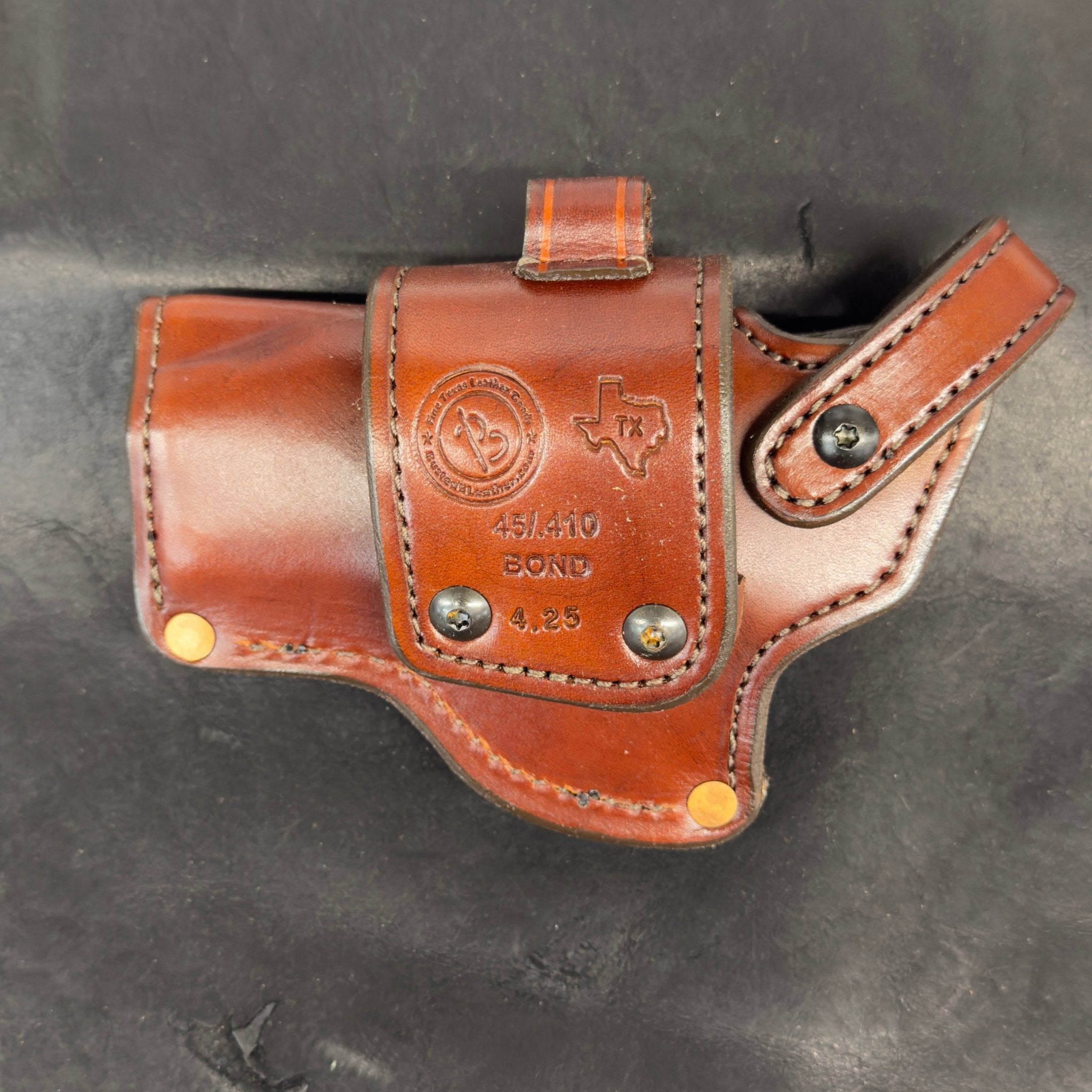 *In Stock* RH Sidewinder Holster for Bond Arms 2.5" Dark Brown w/Brown "Come & Take It" Concho - Busted B Leather