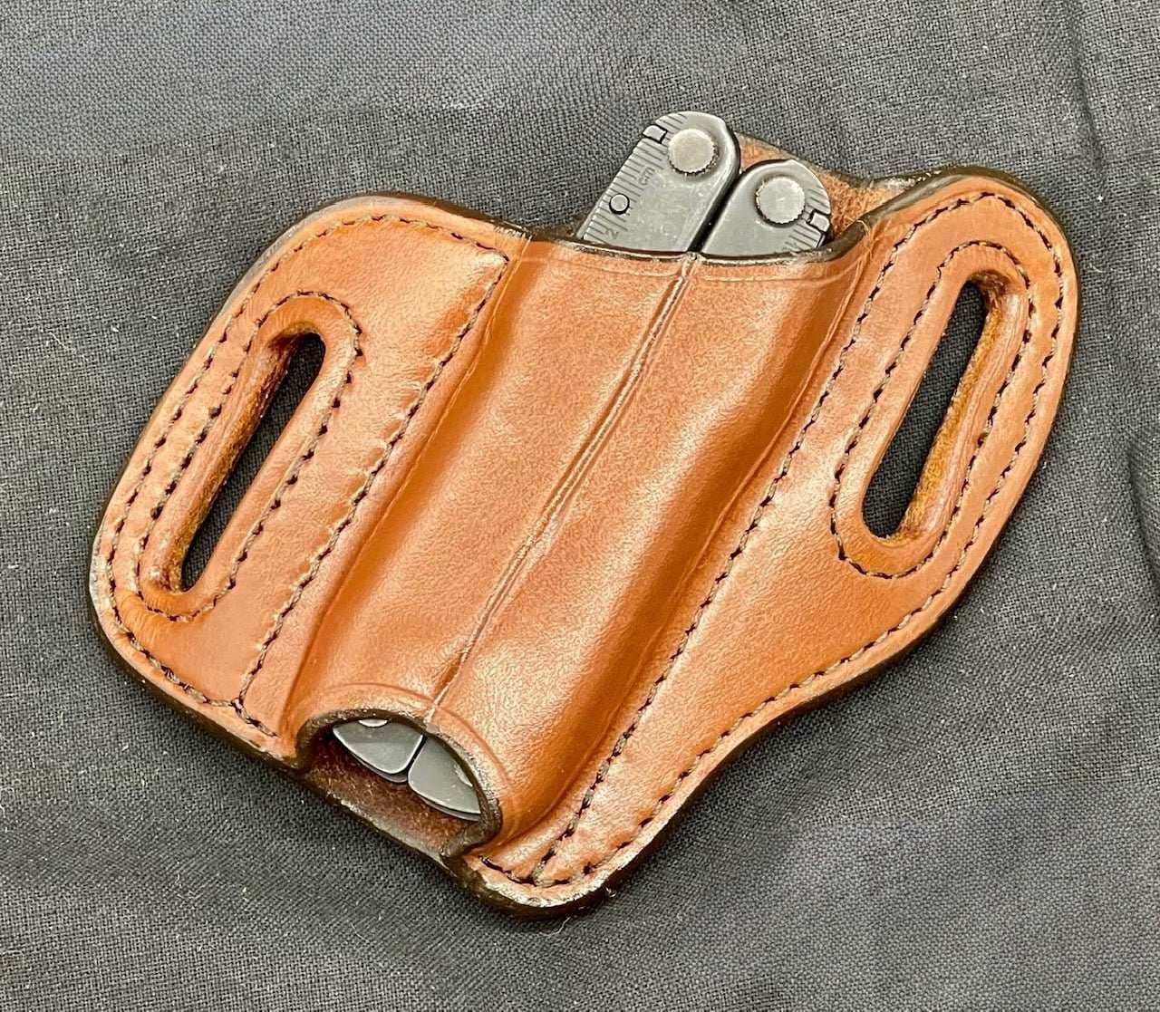 *In Stock* RH Slant Multi-Tool Sheath Leatherman Rebar Saddle Oil Finish w/Brown Stitch